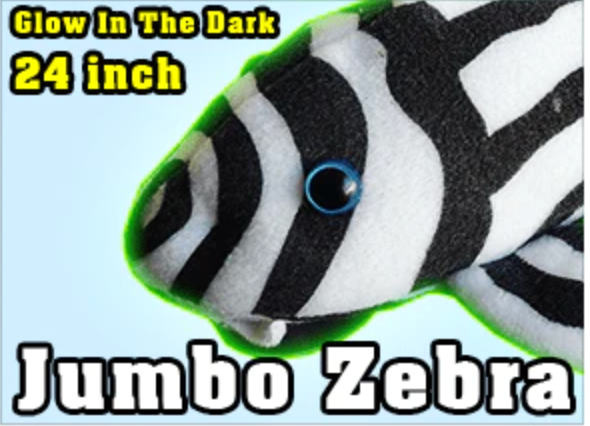 GreenPleco 24" Zebra Pleco Plushie - Glows in the Dark!
